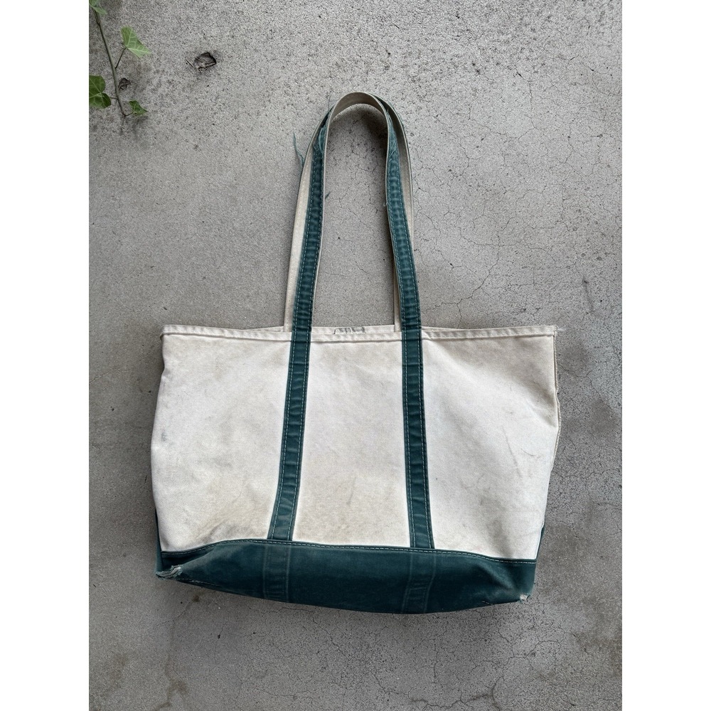 Vintage 90s LL Bean Boat and Tote Green Canvas Large Distressed USA